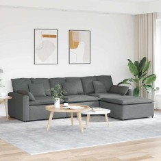vidaXL Canapea modulară cu taburet și perne Gri &icirc;nchis 3321058