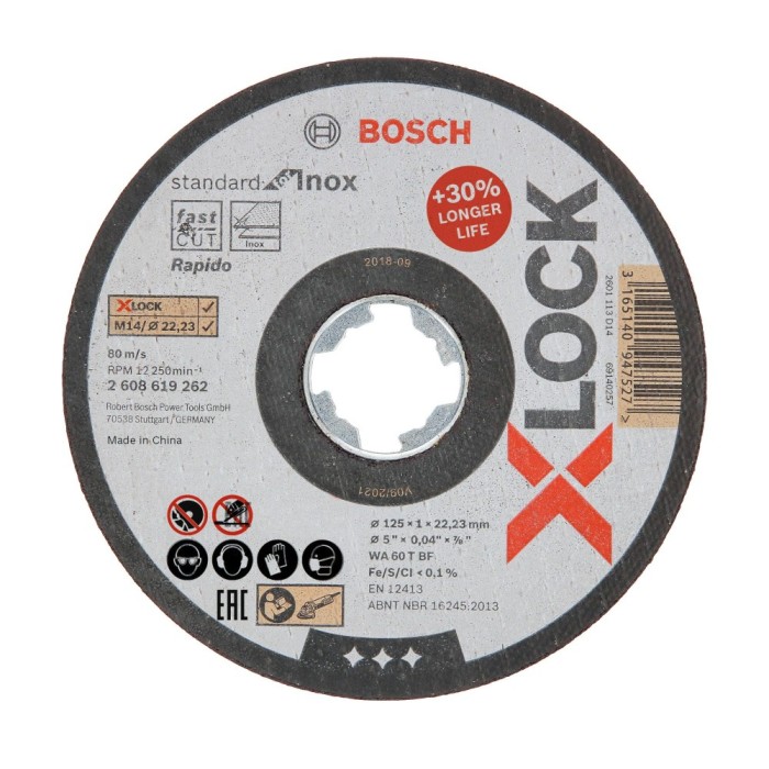 Disc debitare inox, Bosch X-Lock Standard, 125 x 22.23 x 1 mm