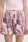 Adidas Originals pantaloni scurți Satin Shorts culoarea roz, cu imprimeu, high waist, KC8808