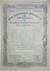 1000 Reichsmark titlu de stat Germania 1935 foto