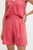 United Colors of Benetton pantaloni scurți din in culoarea rosu, uni, high waist, 4AGHD901V