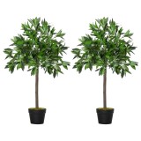 Outsunny Set de 2 Arbori de Dafin &icirc;n Ghiveci, Plante Artificiale din Plastic pentru Interior și Exterior, &Oslash;16x90A cm, Verde | Aosom Romania