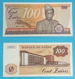 Zair 100 Zaires 1985 Mobutu UNC, Serie E8462571 J, P#29, Bancnota din Africa