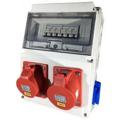Tablou 10 module echipat cu 2 prize 5 poli 32A si 2 prize monofazice 16A industrial IP44 organizare de santier