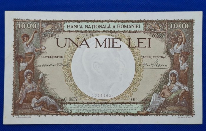 1000 lei 1938 seria O.0657 0621, stare excelenta, rară