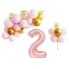 Set Baloane Cifra 2 Aniversare, 31 Buc, Folie 70cm, Latex 30/25cm, Roz Auriu, Aranjament Petrecere Copii