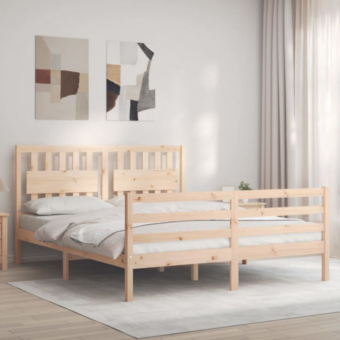 Cadru de pat cu tablie, 160x200 cm, lemn masiv GartenMobel Dekor
