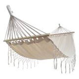 Hamac Macrame Boho Bej cu Tije din Lemn pentru Spații Exterioare, CMCLASS
