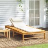 Șezlong vidaXL Lemn Acacia, Saltea &amp; Perna Alb Crem 200x95cm, Spatar Reglabil, Max 110kg