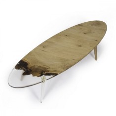 Masuta ovala cafea CLEAR SURF din lemn masiv de stejar si rasina 150x40 cm culoare natur