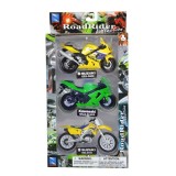 Set 3 motociclete metalice, New Ray, Suzuki, Kawasaki, Suzuki, 1:18