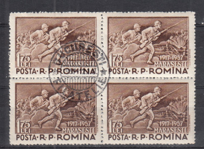 ROMANIA 1957 LP 436 - 40 DE ANI DE LA BATALIA DE LA MARASESTI BLOC 4 STAMPILAT foto