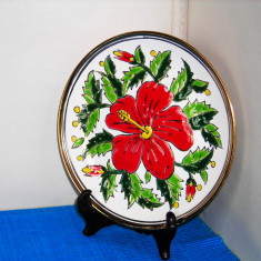 Farfurie (Aplica) ceramica decor cloisonne, handmade - Hibiscus - Dakas Keramik