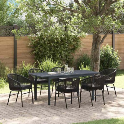 vidaXL Set de masă pentru grădină 7 pcs Negru Rattan poli foto