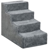 PawHut Scăriță pentru C&acirc;ini Portabilă cu 4 Trepte, Scară pentru Animale Domestice, 60x35x44 cm, Gri Deschis | Aosom Romania
