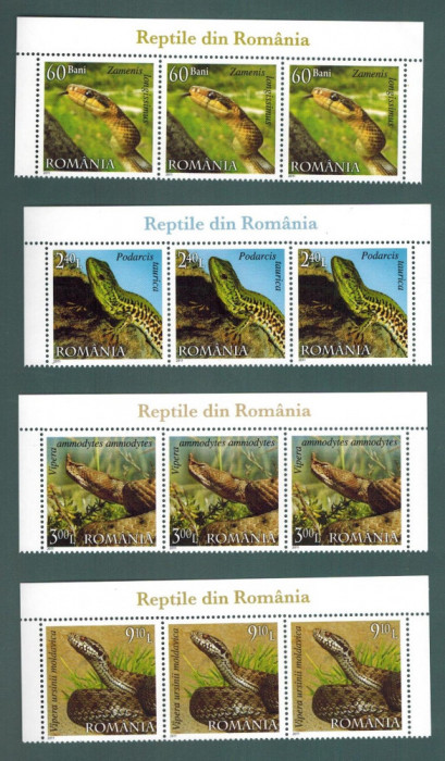 Romania 2011 Fauna Reptile Serpi Vipere MNH Triptic serii complete LP 1887