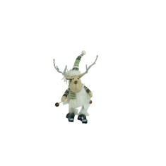 Ornament de craciun ren pe schiuri, flippy, alb/verde, textil, 33 cm
