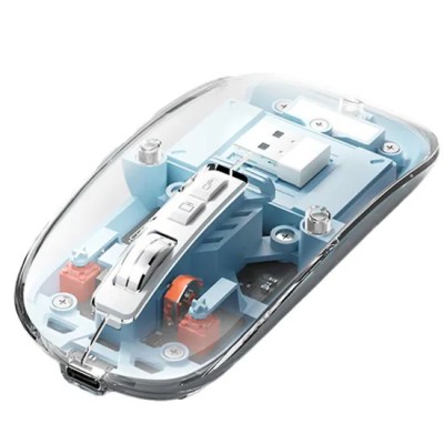Mouse Nou M133, 2400dpi, 5 Butoane, Indicator Nivel Baterie, Transparent, Albastru, Wireless + Bluetooth foto