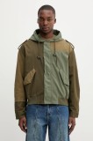 Desigual jachetă de bumbac MILITARY PATCHES culoarea verde, de tranziție, oversize, 25WMEW05
