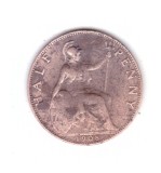 Moneda Anglia 1/2 / half penny 1908, uzata, cu depuneri