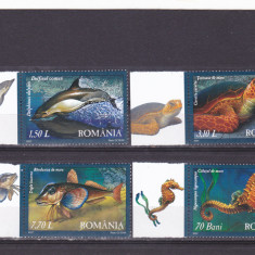 ROMANIA 2007 LP 1755 FAUNA DIN MAREA NEAGRA SERIE IN PERECHE CU TABS PE STG. MNH