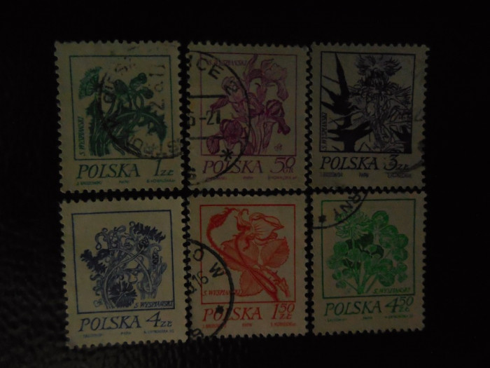 Serie timbre flori pictura stampilate Polonia timbre arta timbre picturi flora