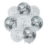 Set 8 baloane cu confetti, culoare Argintiu, 30 cm si Rola rafie color, 10 m, Ropet