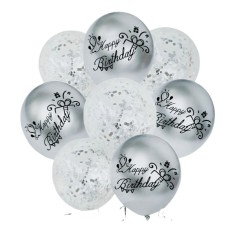 Set 8 baloane cu confetti, culoare Argintiu, 30 cm si Rola rafie color, 10 m, Ropet