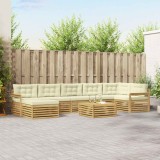 vidaXL Set Canapele Exterior Mobila Gradina Piele Sintetica Lemn Acacia 8 Piese Alb Crem
