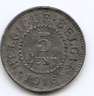 Belgia 5 Centimes 1916 (German Occupation Coinage) Zinc, 19 mm KM-80 foto