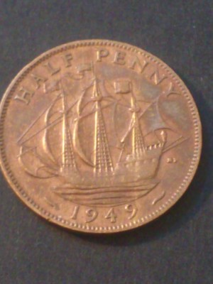 Half Penny 1949 , UK, stare EF+ [poze]. Discount conform descriere [10 - 20 %. Vezi descrierea.]. foto