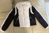 Geacă fashion damă negru-alb cu blană artificială, 38