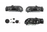 Set faruri Alfa Romeo 156 (932), 11.1997-08.2003, partea Stanga+Dreapta, Tuning, Fata, cu lumina de parcare LED; tip bec H1+H1; manual/electric; negr