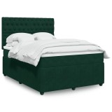 vidaXL Pat box spring cu saltea, verde &icirc;nchis, 140x190 cm, catifea 3294643