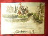Acuarela -Peisaj lacustru , dim.= 41x30cm ,nesemnat