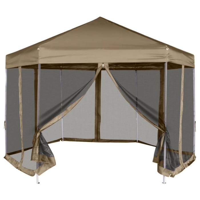 vidaXL Foișor pop-up hexagonal pereți laterali 3,6x3,1 m taupe 220g/m&sup2;