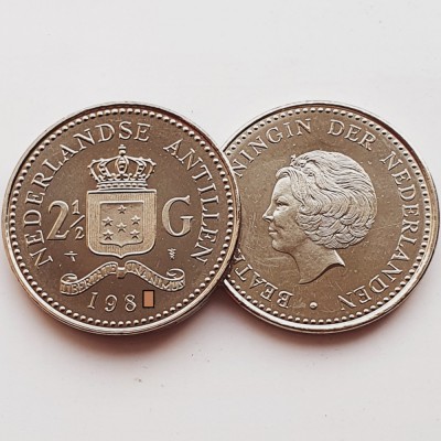 3258 Antilele Olandeze 2&amp;frac12; Gulden 1981 Beatrix km 25 aUnc-UNC foto