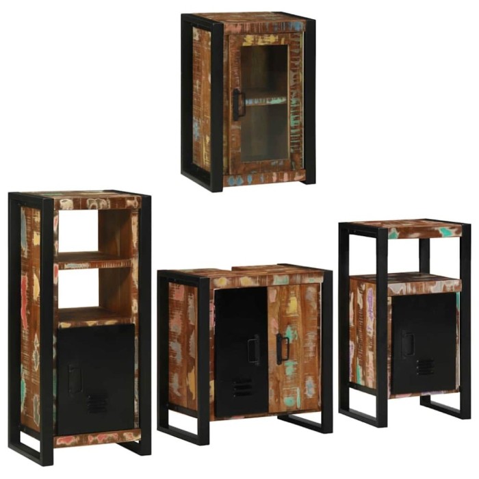 vidaXL Set de mobilier pentru baie cu ușă 4 pcs Lemn recuperat solid 3305695