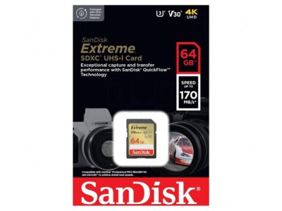 Card de Memorie Extreme SDXC 64GB UHS-I U3 V30 170MB/s foto