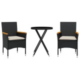 Cumpara ieftin Set bistro cu perne, 3 piese, negru, poliratan si sticla