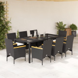 vidaXL Set mobilier de grădină cu perne 9 piese negru poliratan&amp;sticlă 3278650