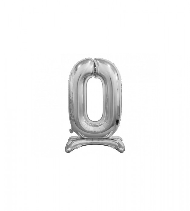 Balon folie stativ sub forma de cifra, argintiu 74 cm-Tip Cifra 0