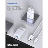 Incarcator Retea KAKUSIGA KSC - 373, 2,4A , 2xUSB + Cablu de incarcare Micro USB, Alb Blister