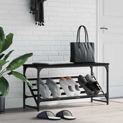 vidaXL Suport pantofi, negru, 90x30x45 cm, lemn prelucrat foto