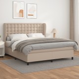 vidaXL Pat box spring cu saltea, cappuccino, 160x200cm piele ecologică