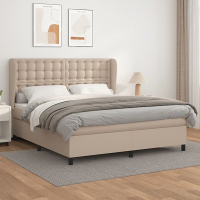 vidaXL Pat box spring cu saltea, cappuccino, 180x200cm piele ecologică 3129050 foto
