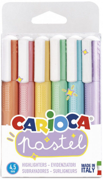 Textmarkere, 6 Buc/set, Carioca Pastel - Culori Pastel