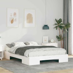 vidaXL Cadru de pat de podea Alb 135 x 190 cm Lemn masiv de pin 873038 foto