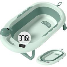 Cada baie pliabila pentru copii 0-6 ani &acirc; cu termometru, perna suport, model balena, verde, 81.5 x 49 x 21.5 cm