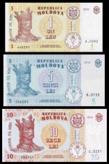 MOLDOVA █ SET █ 1 + 5 + 10 Lei █ 2015 █ P-21-B22-22 █ UNC █ necirculata